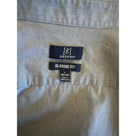 George Mens Dress Shirt Button Down Size L(42-44) Blue Long Sleeve Classic Fit - Picture 5 of 11